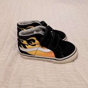 Vans Kids Black and Orange Flame Sneakers